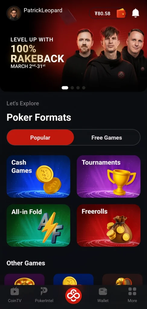 CoinPoker 移动大厅预览